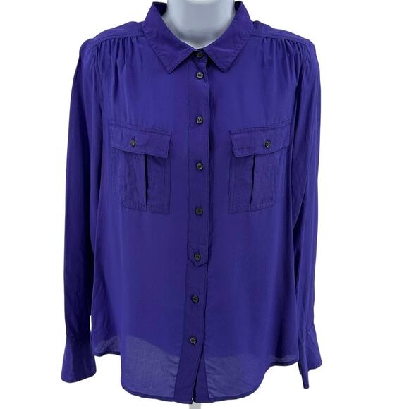 J.Crew Silk Top WMNS S Button Up Purple Long Sleeve Lightweight Collared Blouse - Picture 1 of 7